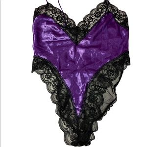 Vintage Lace and Satin Teddy Lingerie Purple Size Medium